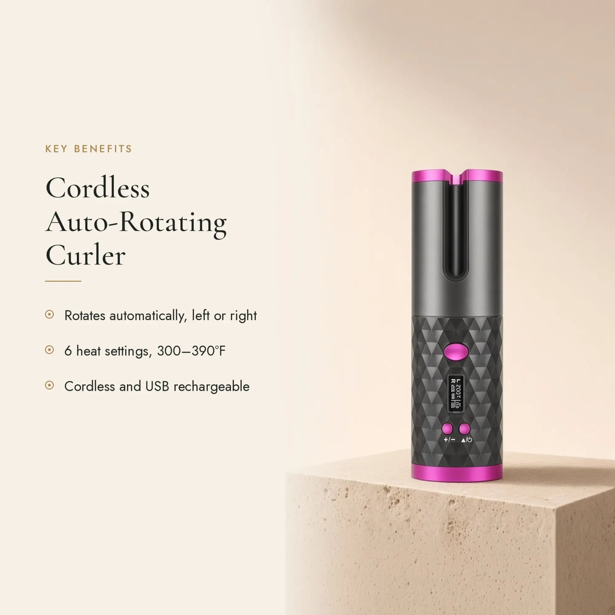 Cordless Auto-Rotating Curler — key benefits
