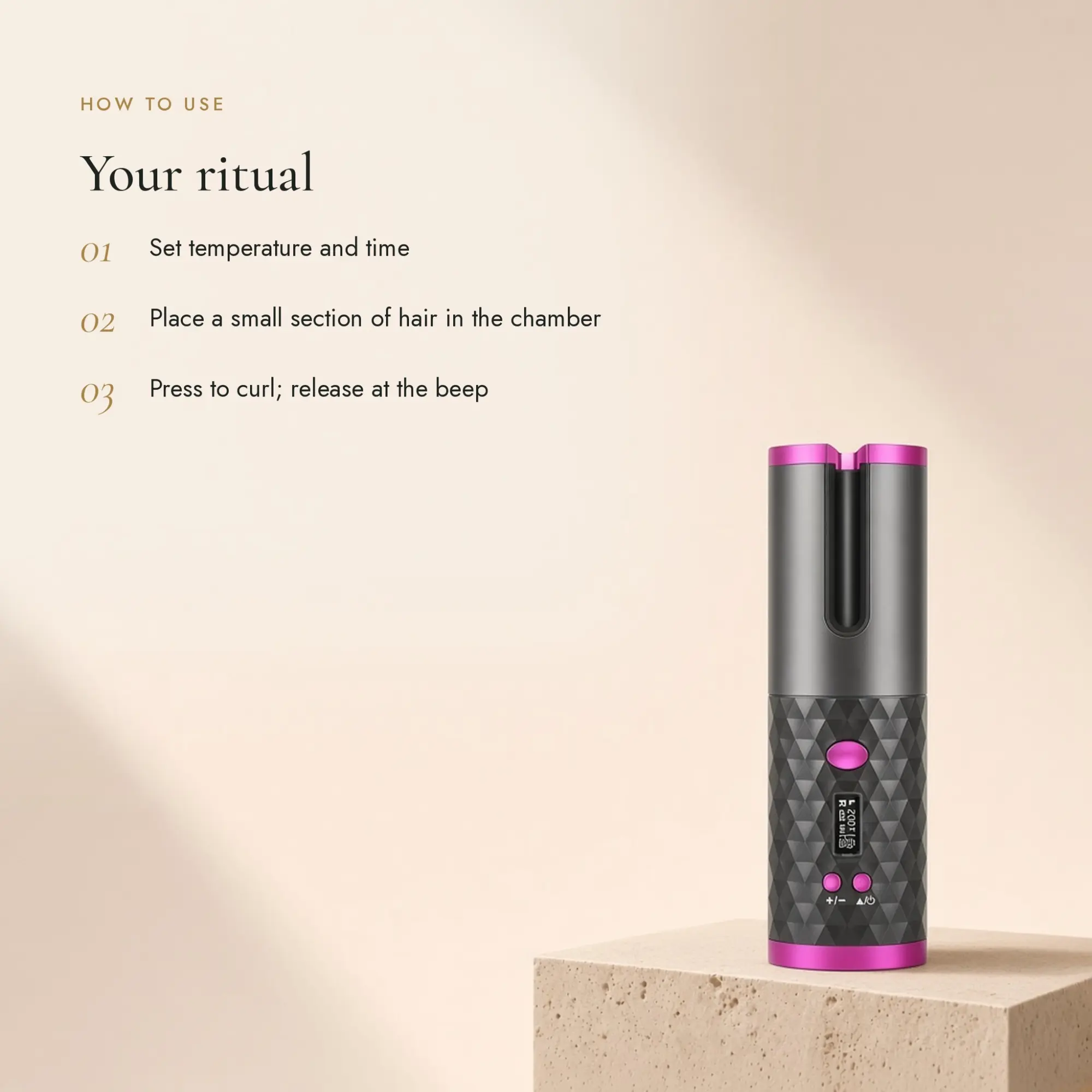 Cordless Auto-Rotating Curler — how to use