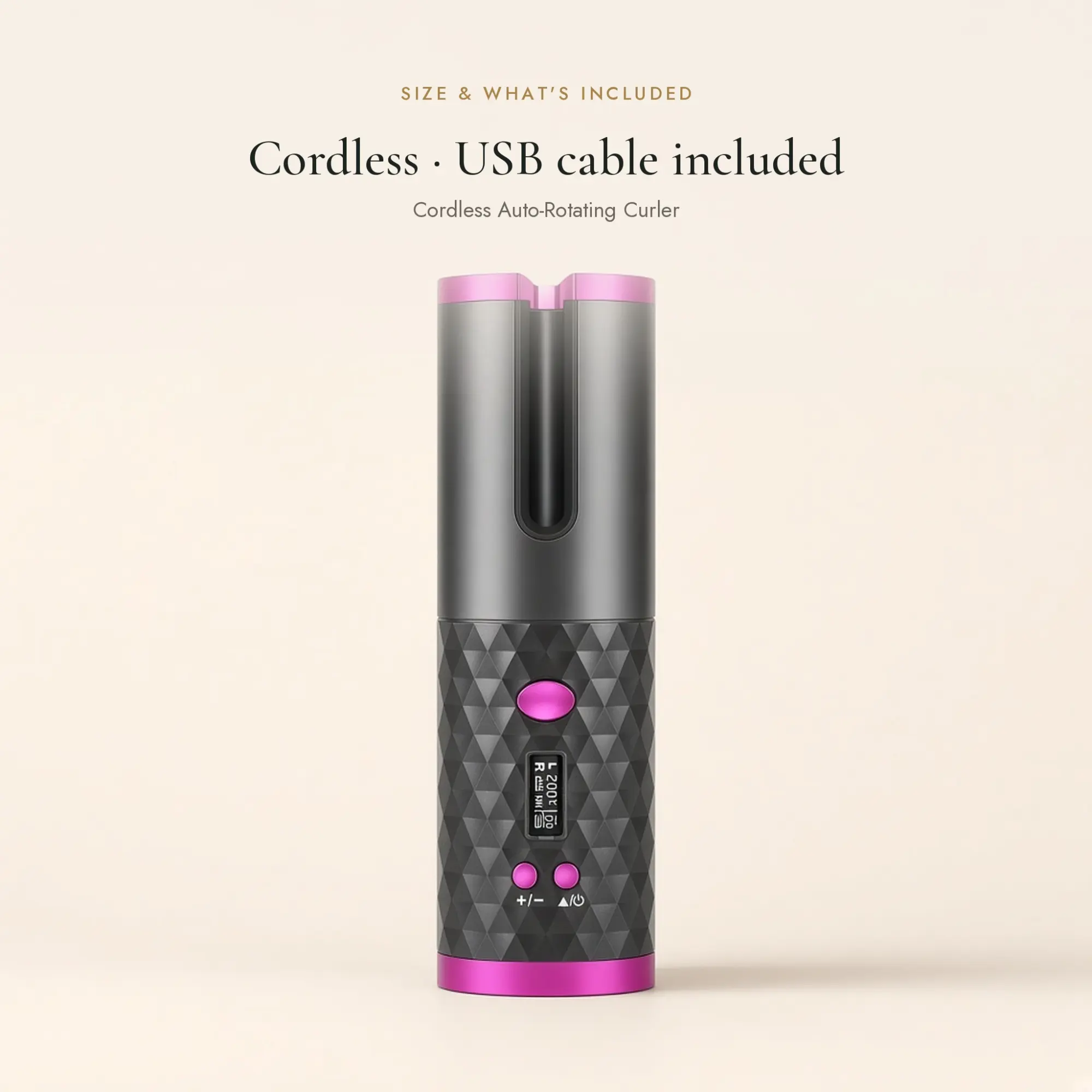 Cordless Auto-Rotating Curler — size and what is included